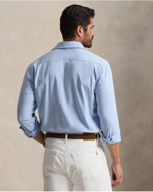 Ralph Lauren Blue Stretch Knit Oxford Shirt for men