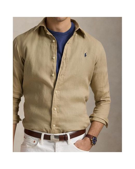 Camicia in lino Custom-Fit di Polo Ralph Lauren in Natural da Uomo