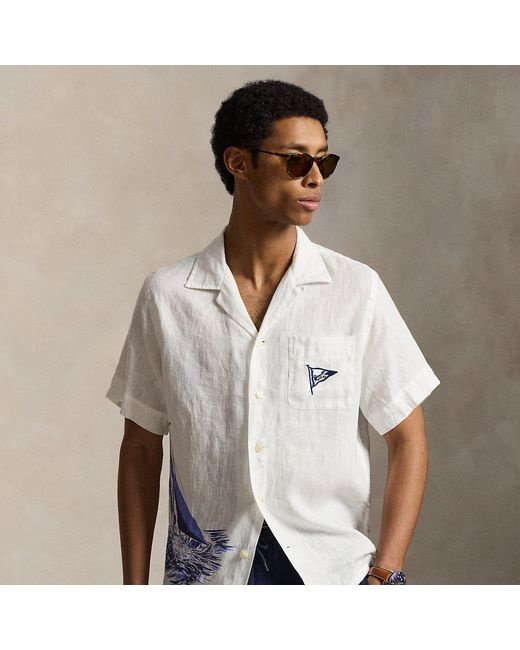 Polo Ralph Lauren White Classic Fit Nautical Linen Camp Shirt for men