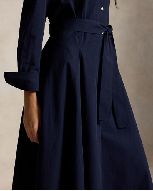 Polo Ralph Lauren Blue Cotton Canvas Tie-Waist Shirt Dress