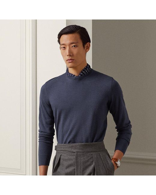 Ralph Lauren Purple Label Ralph Lauren Silk-cashmere Crewneck Sweater in  Blue for Men | Lyst