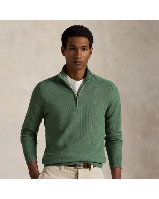 Polo Ralph Lauren Green Mesh-Knit Cotton Quarter-Zip Jumper for men