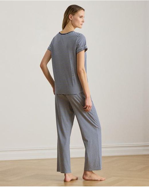 Ralph Lauren Blue Striped Cotton-Blend-Jersey Pajama Set