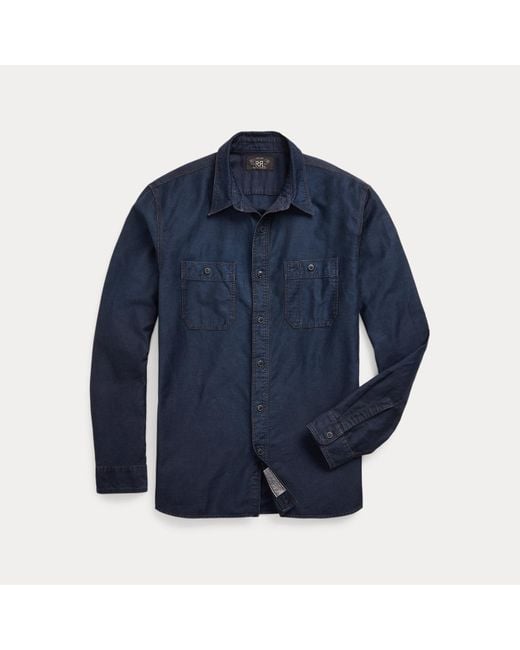RRL Blue Cotton-Linen Sateen Workshirt for men