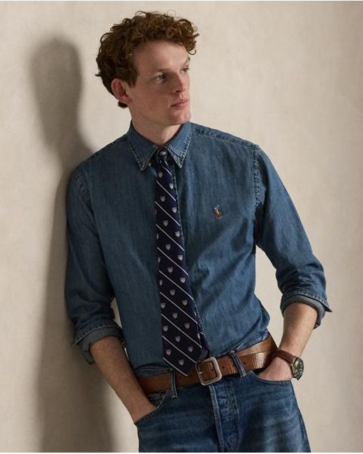 Polo Ralph Lauren Blue Custom Fit Denim Shirt for men