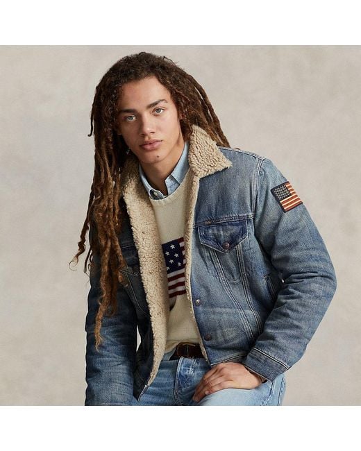 Ralph Lauren Blue Fleece-lined Trucker Jacket for men