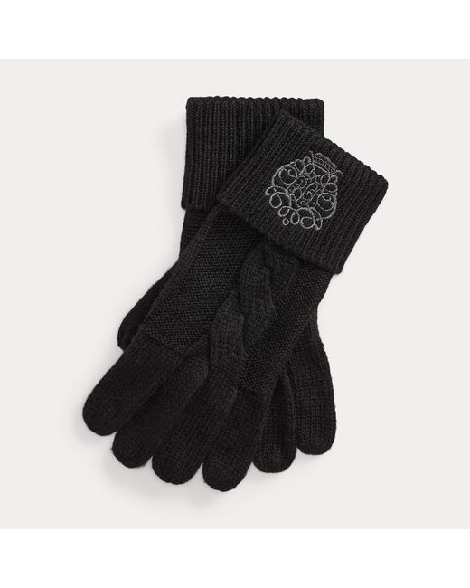 Ralph Lauren Black Embroidered-Crest Knitted Gloves