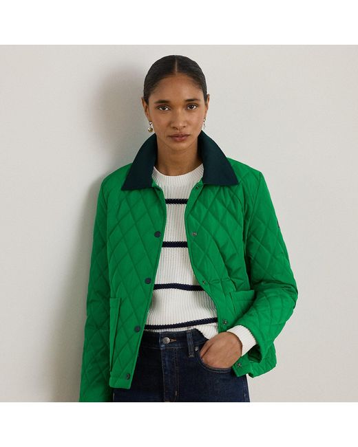 Ralph Lauren Green Twill-Trim Diamond-Quilted Barn Jacket