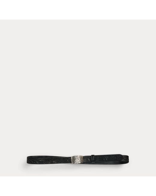 RRL Black Hand-Tooled Leather Belt for men