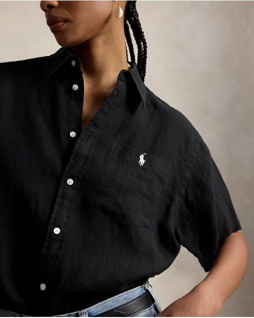 Polo Ralph Lauren Black Oversize Fit Linen Short-Sleeve Shirt