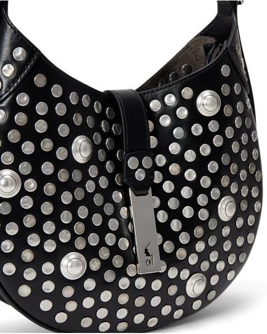 Polo Ralph Lauren Black Polo Id Stud Leather Small Shoulder Bag