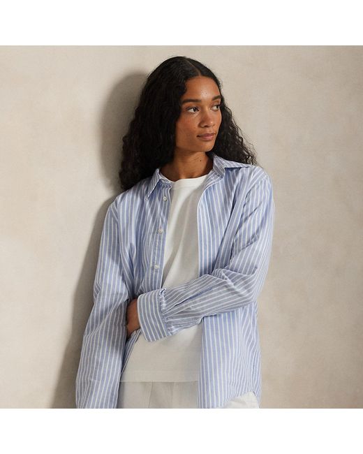 Polo Ralph Lauren Blue Classic Fit Striped Cotton-Linen Shirt