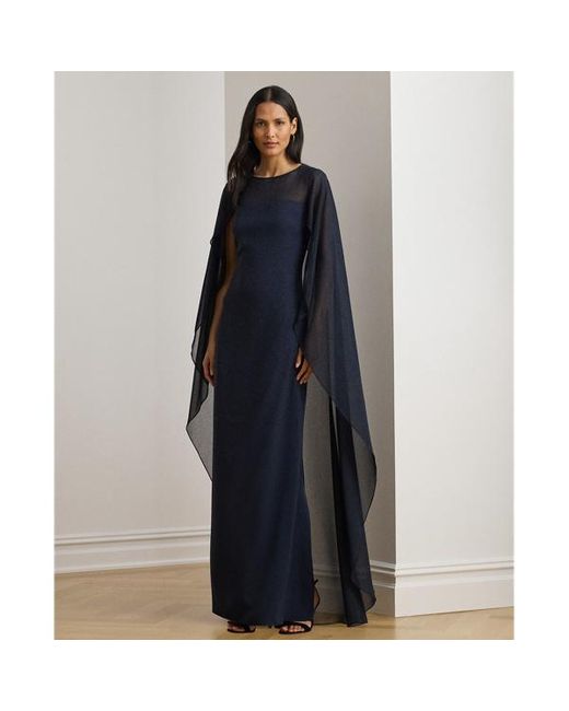 Petite - Abito in georgette con mantella di Ralph Lauren in Blue