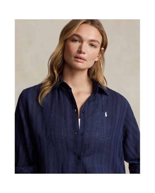 Copricostume a camicia in lino e cotone di Polo Ralph Lauren in Blue