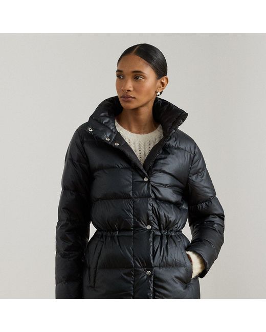 Ralph Lauren Black Metallic Quilted Funnelneck Down Coat