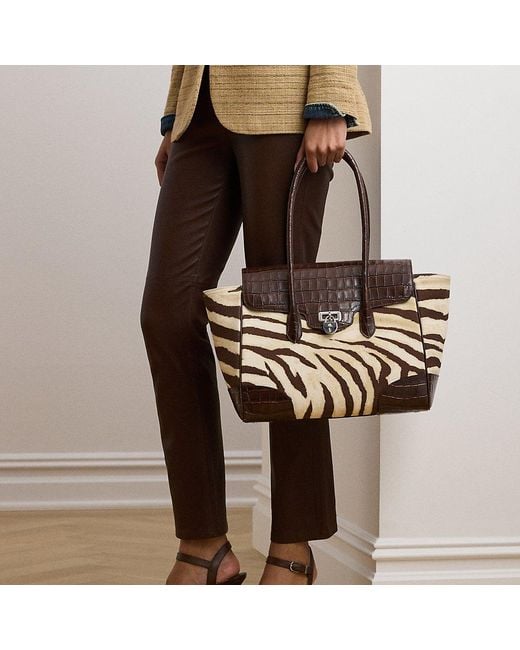 Ralph Lauren Brown Ralph Lauren Zebra-Print Canvas Large Tanner Satchel