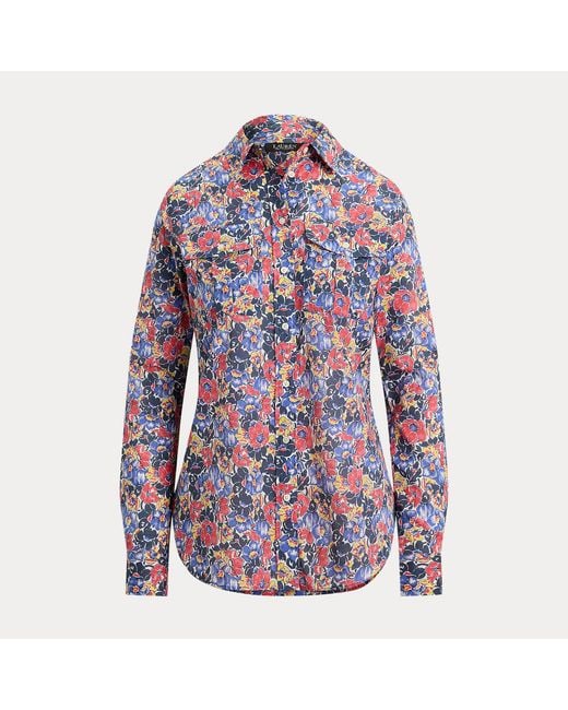 Ralph Lauren Blue Classic Fit Floral Cotton Voile Shirt