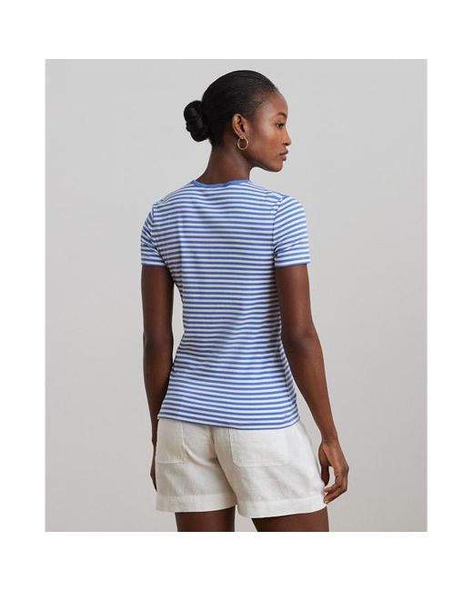 Petite - Maglietta in cotone stretch a righe di Ralph Lauren in Blue