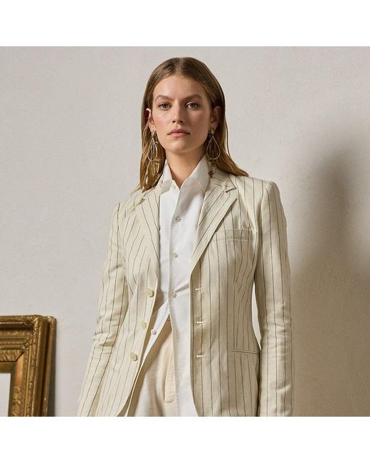 Ralph Lauren Collection Natural Skye Pinstripe Cotton-linen Jacket