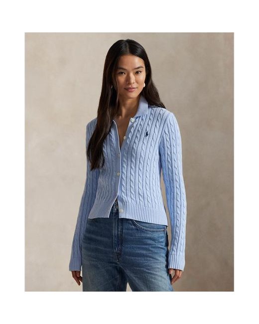 Cardigan polo in cotone a trecce di Polo Ralph Lauren in Blue