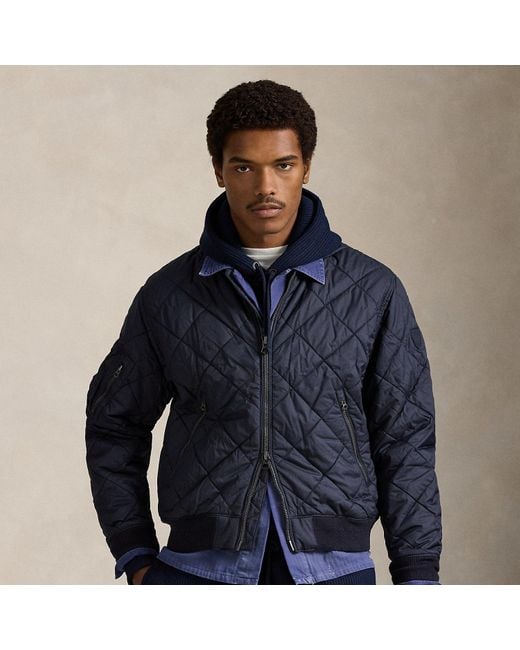 Ralph Lauren Blue Quilted Jacquard Bomber Jacket for men