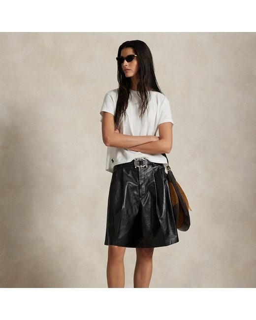 Polo Ralph Lauren Black Pleated Leather Short