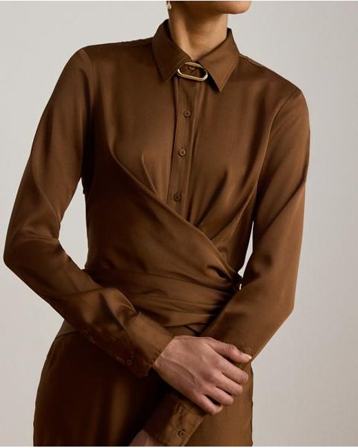 Ralph Lauren Brown Pleated Button-Up Charmeuse Gown