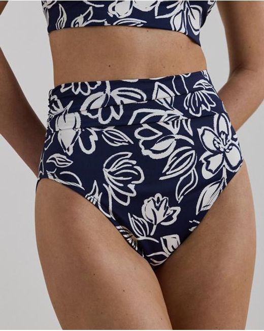Ralph Lauren Blue Geblümte Bikinihose Mit Hoher Taille