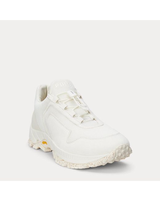 Polo Ralph Lauren White Grayson Suede-Mesh Trainer