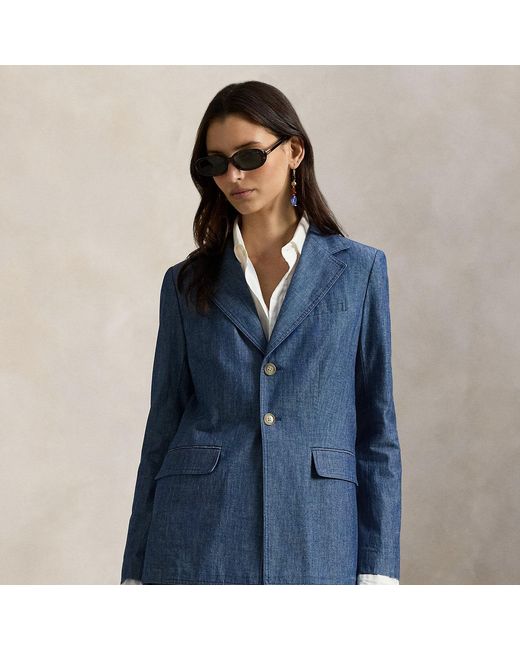 Ralph Lauren Blue Single-Breasted Chambray Blazer