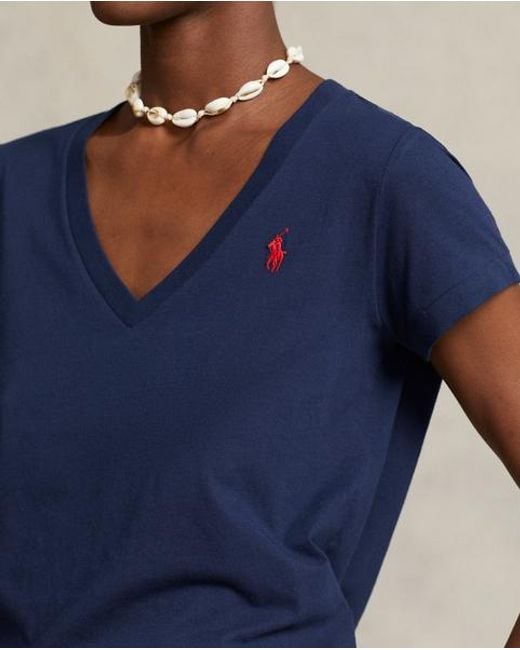 Polo Ralph Lauren Blue Cotton Jersey V-Neck T-Shirt