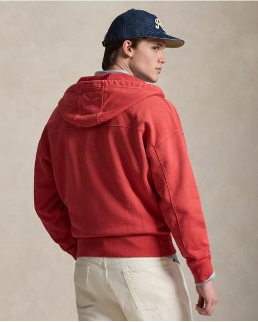 Polo Ralph Lauren Red Relaxed Fit Loopback Fleece Hoodie for men