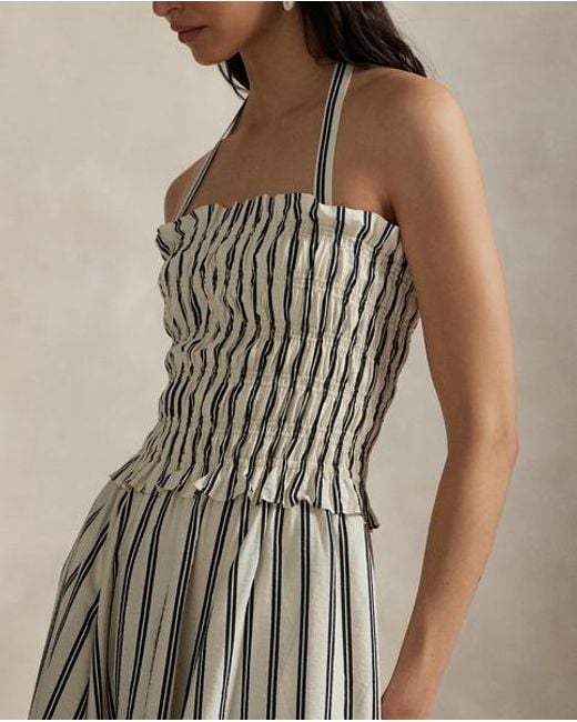 polo ralph lauren striped silk-blend dress silk blend a line midi POLO RALPH LAUREN Shirred Midi Dress seam pockets and shirting stripes create a sense of casual ease. Polo Ralph Lauren Striped Silk-Blend