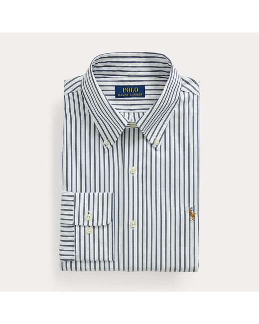 Polo Ralph Lauren Gray Custom Fit Striped Pinpoint Oxford Shirt for men