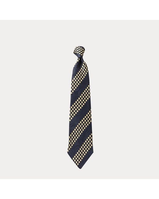 RRL Black Handmade Checkered-Stripe Silk Tie for men