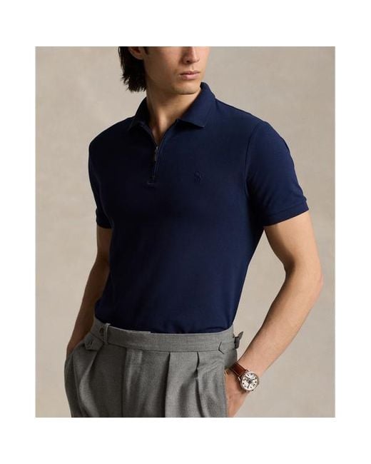 Polo in piqué stretch Custom Slim-Fit di Polo Ralph Lauren in Blue da Uomo