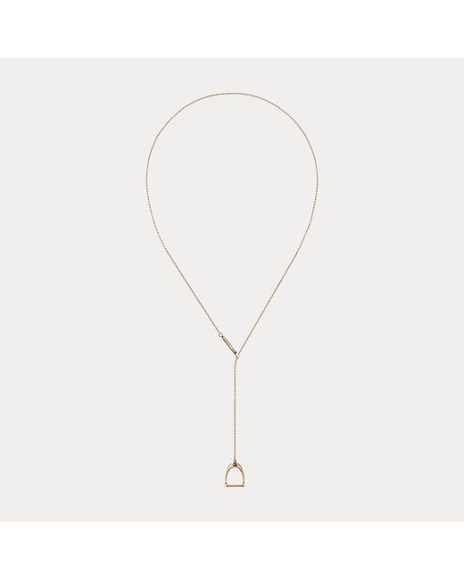 Ralph Lauren White Rose Stirrup Lariat Necklace