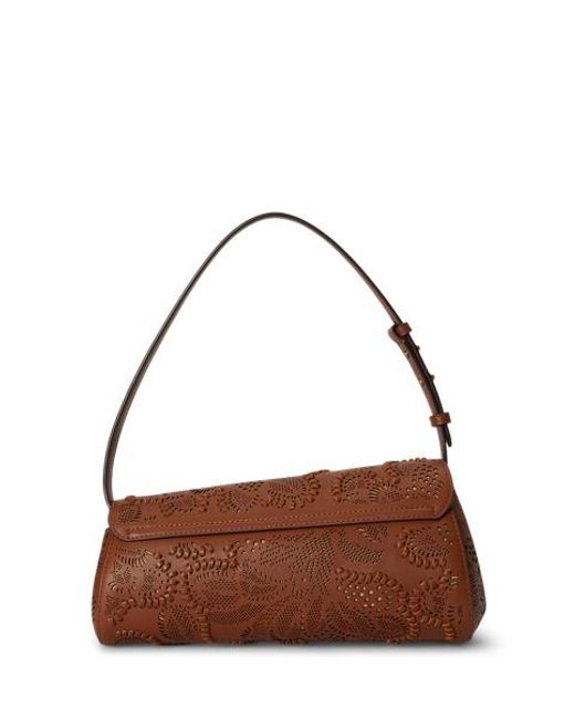 Ralph Lauren Brown Tooled Medium Tasha East-West Bag