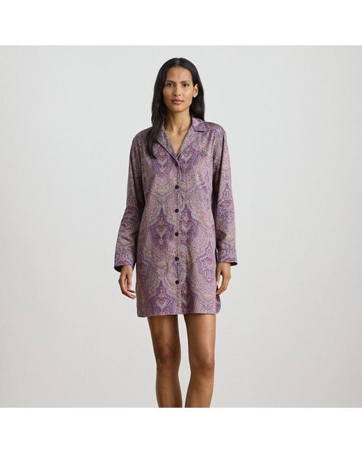 Ralph Lauren Purple Paisley Cotton-Blend Sateen Sleep Shirt