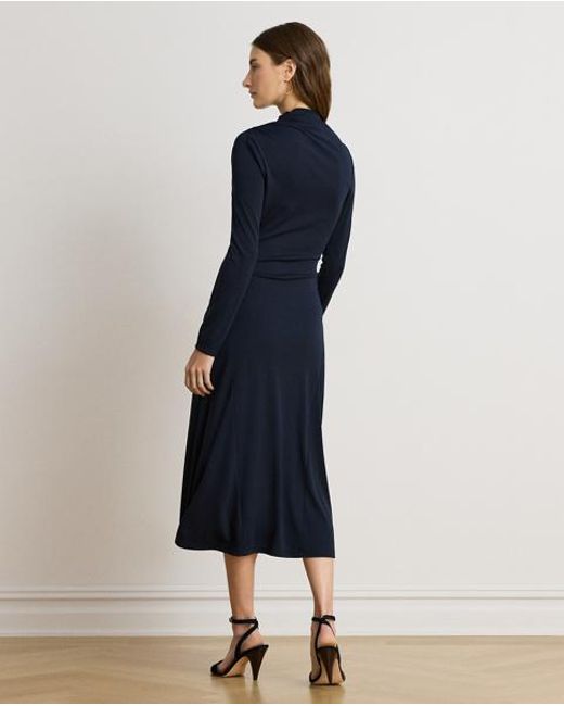Ralph Lauren Blue Asymmetric Stretch Jersey Midi Dress