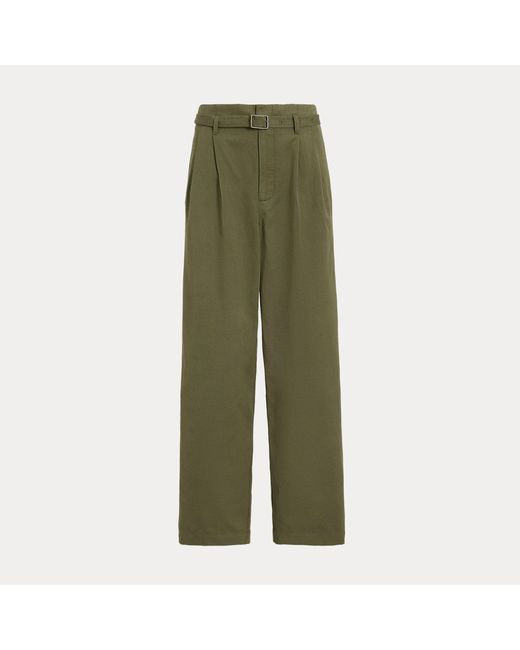 Polo Ralph Lauren Green Cotton-Linen Notch Pleated Trouser