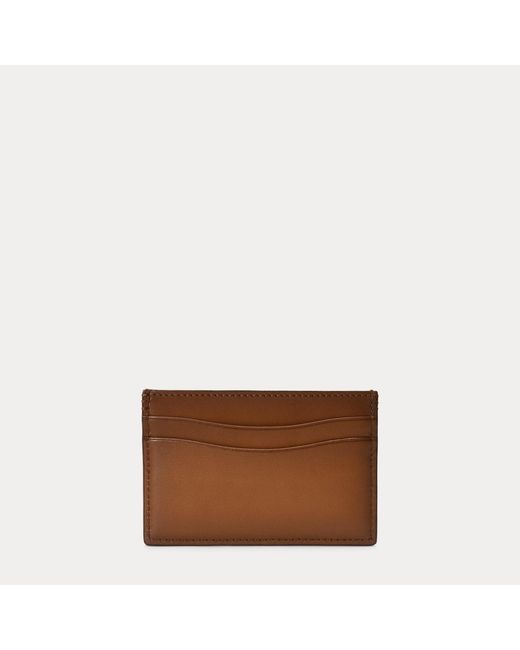 Ralph Lauren Brown Burnished Calfskin Card Case for men