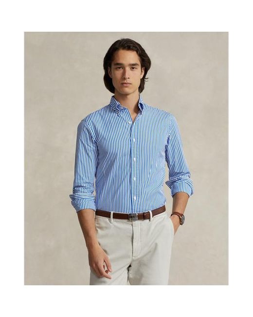 Polo Ralph Lauren Blue Custom Fit Striped Poplin Shirt for men