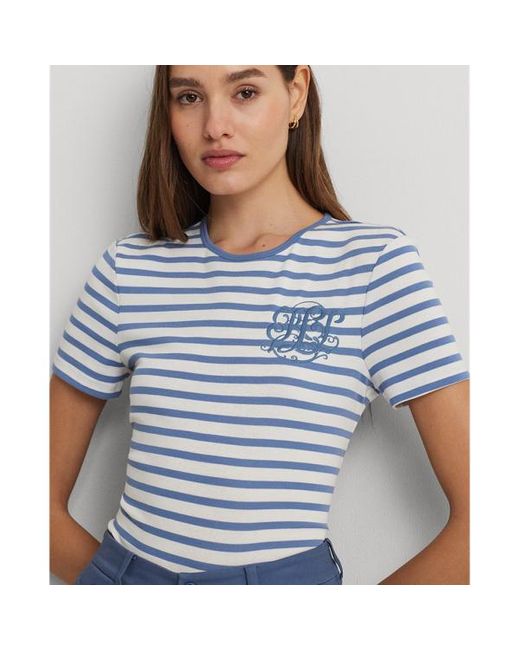 Camiseta de algodón con cuello redondo Lauren by Ralph Lauren de color Blue