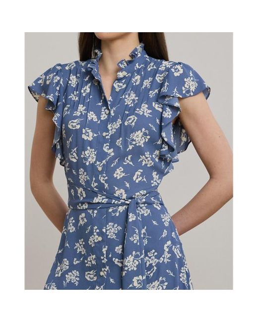 Chemisier in georgette con cintura di Ralph Lauren in Blue
