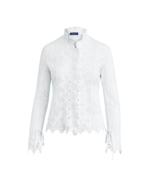 Polo Ralph Lauren Embroidered Eyelet Shirt in White | Lyst