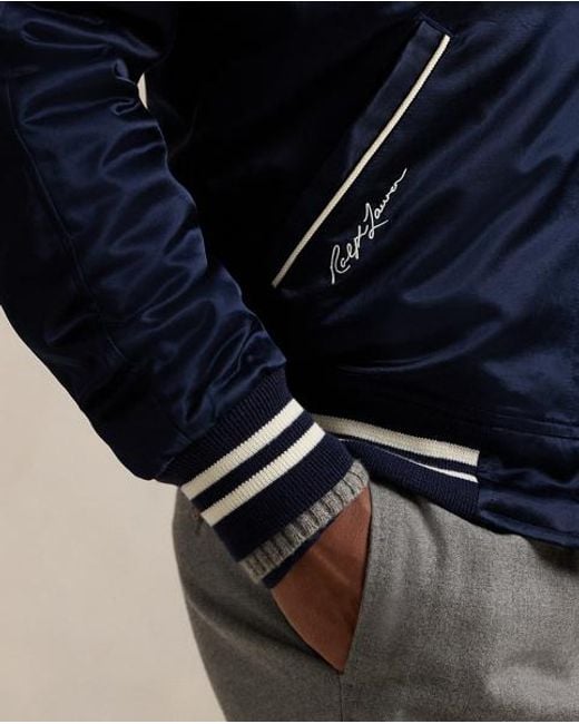 Polo Ralph Lauren Blue Polo Ralph Lauren Lauren Yankees Satin Jacket for men