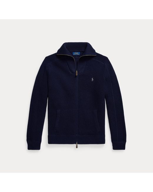 Polo Ralph Lauren Blue Waffle-Knit Wool-Cotton Full-Zip Jumper for men