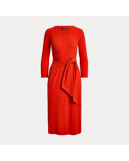 Ralph Lauren Red Rundhalskleid Mit Bindedetail Vorne