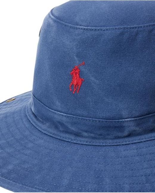 Polo Ralph Lauren Blue Logo-Patch Canvas Bucket Hat for men